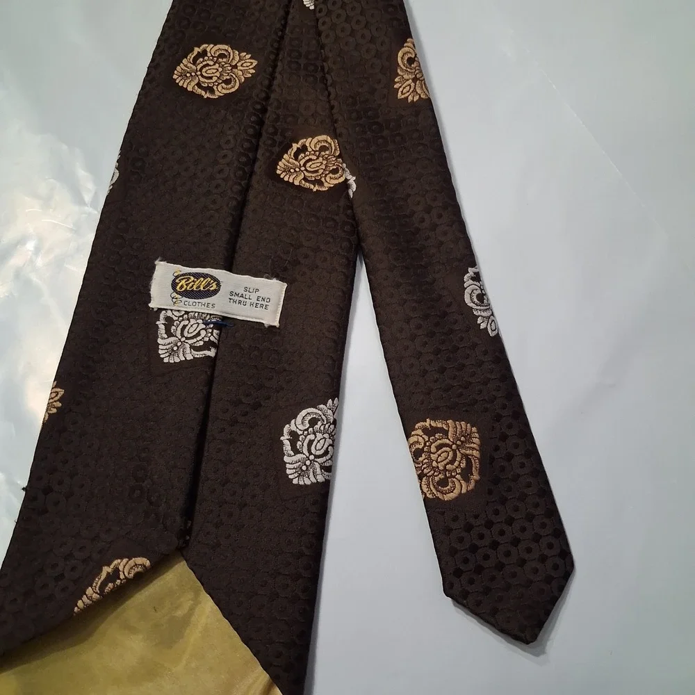 Vintage Bill's Clothes Tie Men OS Brown Floral Medallion Retro Business Formal